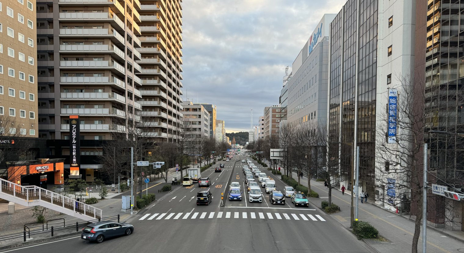 View of main road in Sendai from overpass