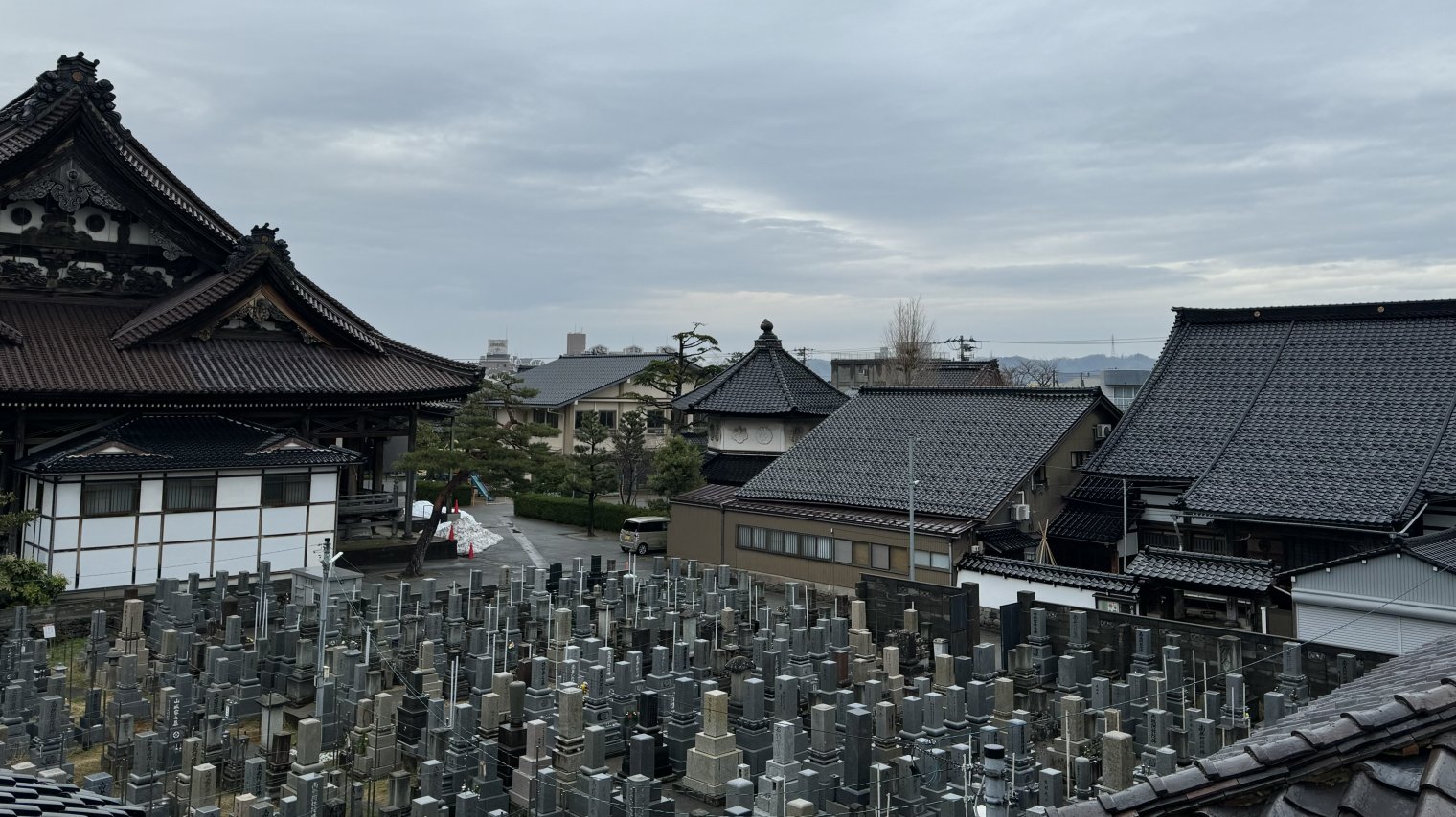 View of graveyard in Kanazawa from the third floor of our accommodation