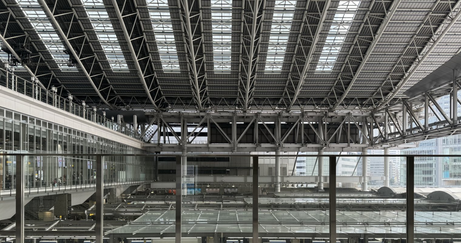 Overlooking the train platforms in Osaka Station