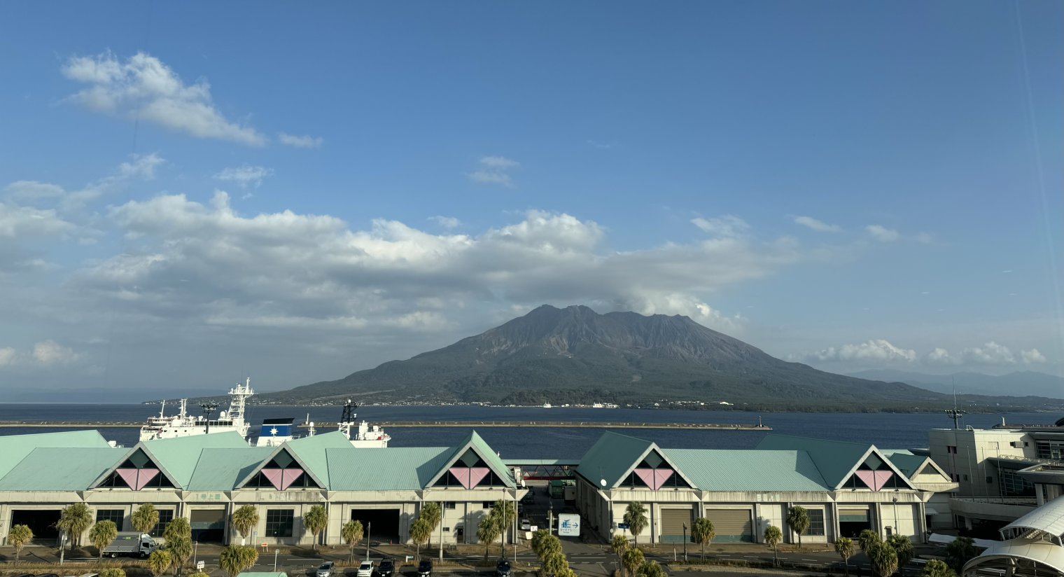 View of Sakurajima Island from Kagoshima Aquarium